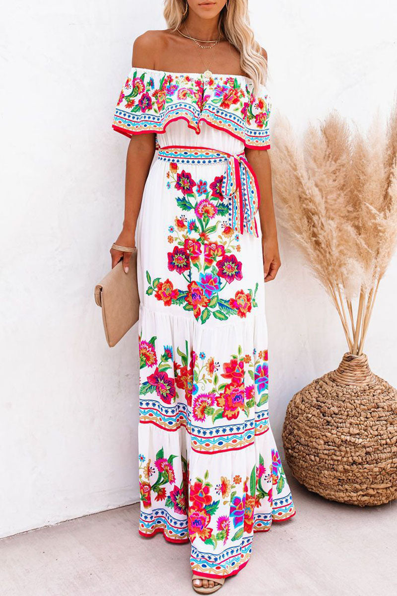 Agnes – Schulterfreies Maxikleid mit Volants