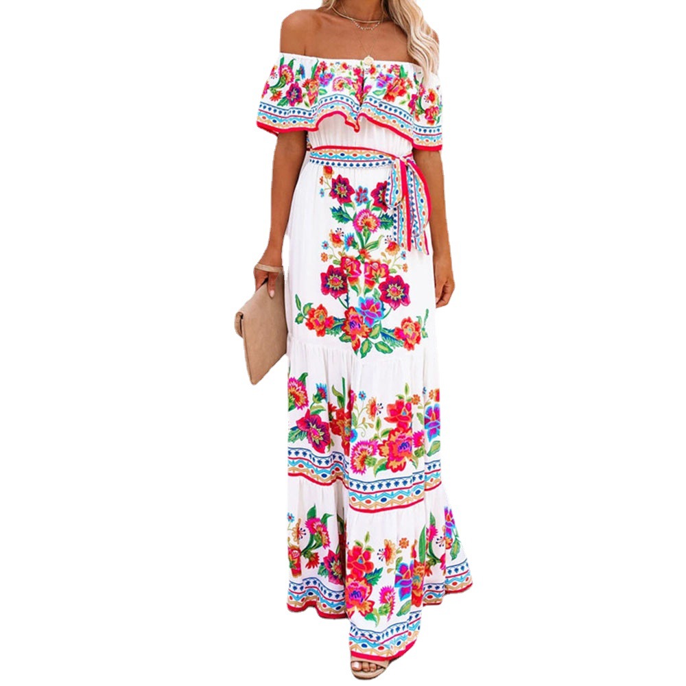 Agnes – Schulterfreies Maxikleid mit Volants