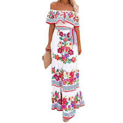 Agnes – Schulterfreies Maxikleid mit Volants