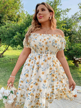 Kleid | mit Blumenmuster, Rüschen und Volants in Gelb
