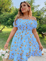 Kleid | mit Blumenmuster, Rüschen und Volants in Babyblau