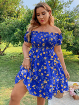 Kleid | mit Blumenmuster, Rüschen und Volants in Königsblau