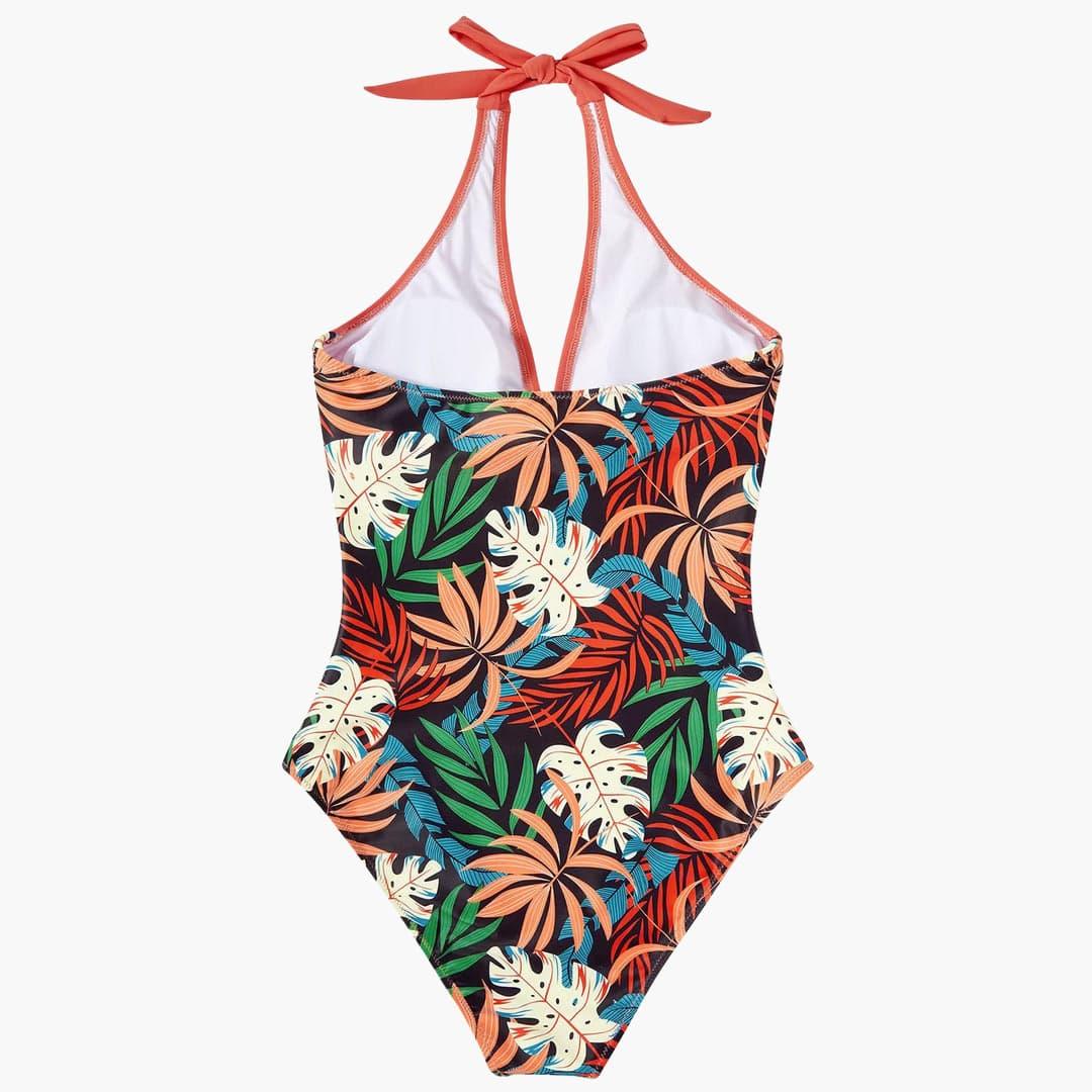 Damen Einteiler Badeanzug mit Raffung – Halter Neck