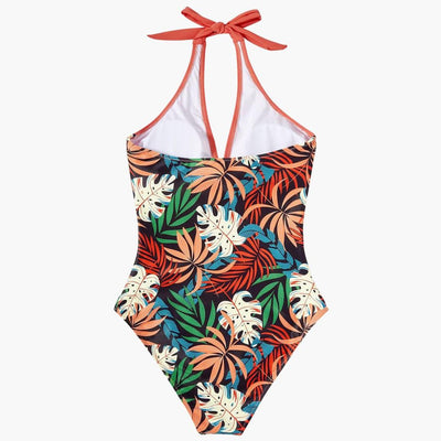 Damen Einteiler Badeanzug mit Raffung – Halter Neck