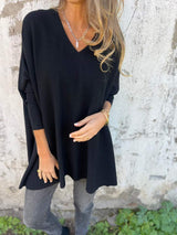 Annika | Damen Pullover mit Lockerer Passform und V-Ausschnitt in Schwarz
