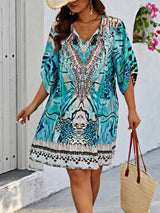 Ruby-Weinlese-inspiriertes Kleid mit Zufallsmuster in Blau