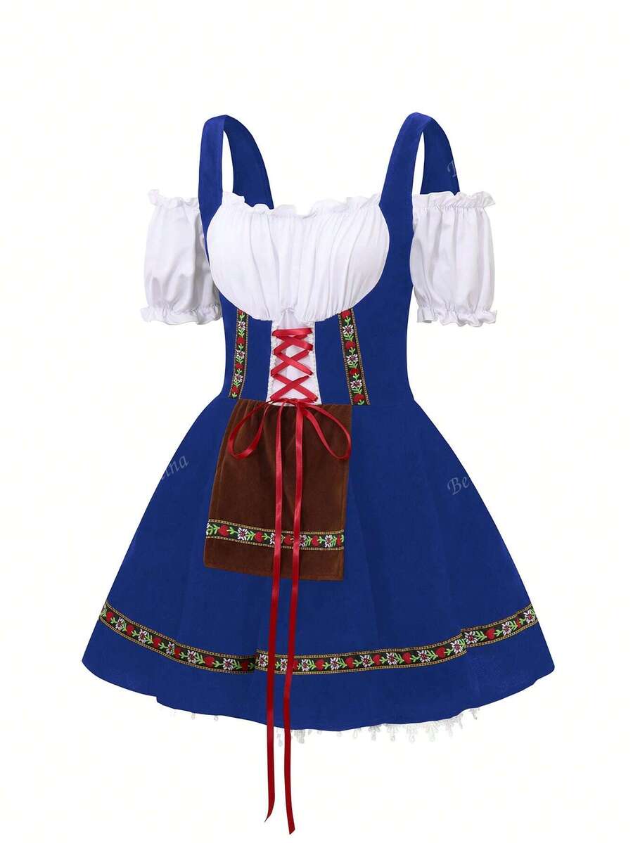 Oktoberfest Dirndl Kleid für Damen – Traditionelles Trachtenkleid mit Schürze