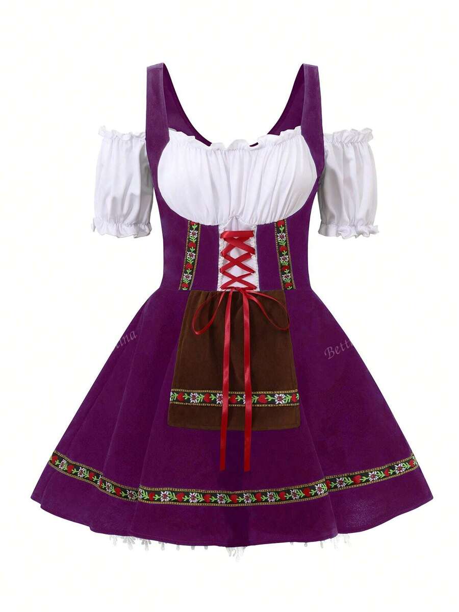 Oktoberfest Dirndl Kleid für Damen – Traditionelles Trachtenkleid mit Schürze