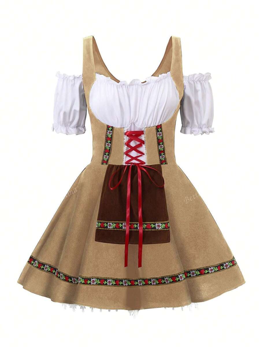 Oktoberfest Dirndl Kleid für Damen – Traditionelles Trachtenkleid mit Schürze