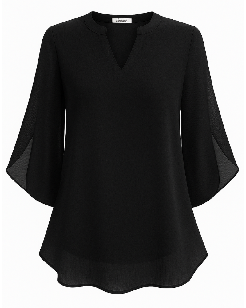 Damen Elegante V-Ausschnitt Bluse | 3/4 Ärmel