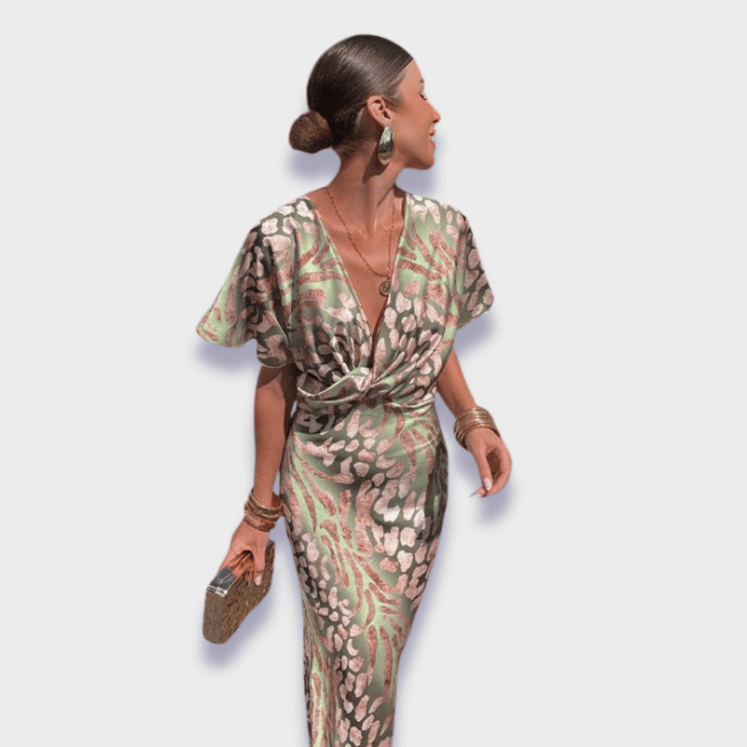 Cornelia | Verdrehtes Maxikleid mit Premium-V-Ausschnitt