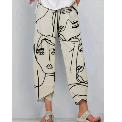 Regina - Bedruckte lose Leinenhose für Frauen