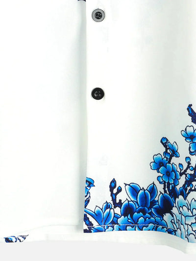 Jackson | Kurze Ärmel Weiß Floral bedrucktes Sommerhemd