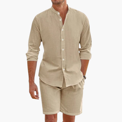 Herren Sommer Zweiteiler aus Leinenmix mit Hemd und Shorts