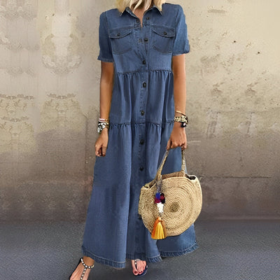 Calanthe - Denim-Maxikleid im Boho-Stil