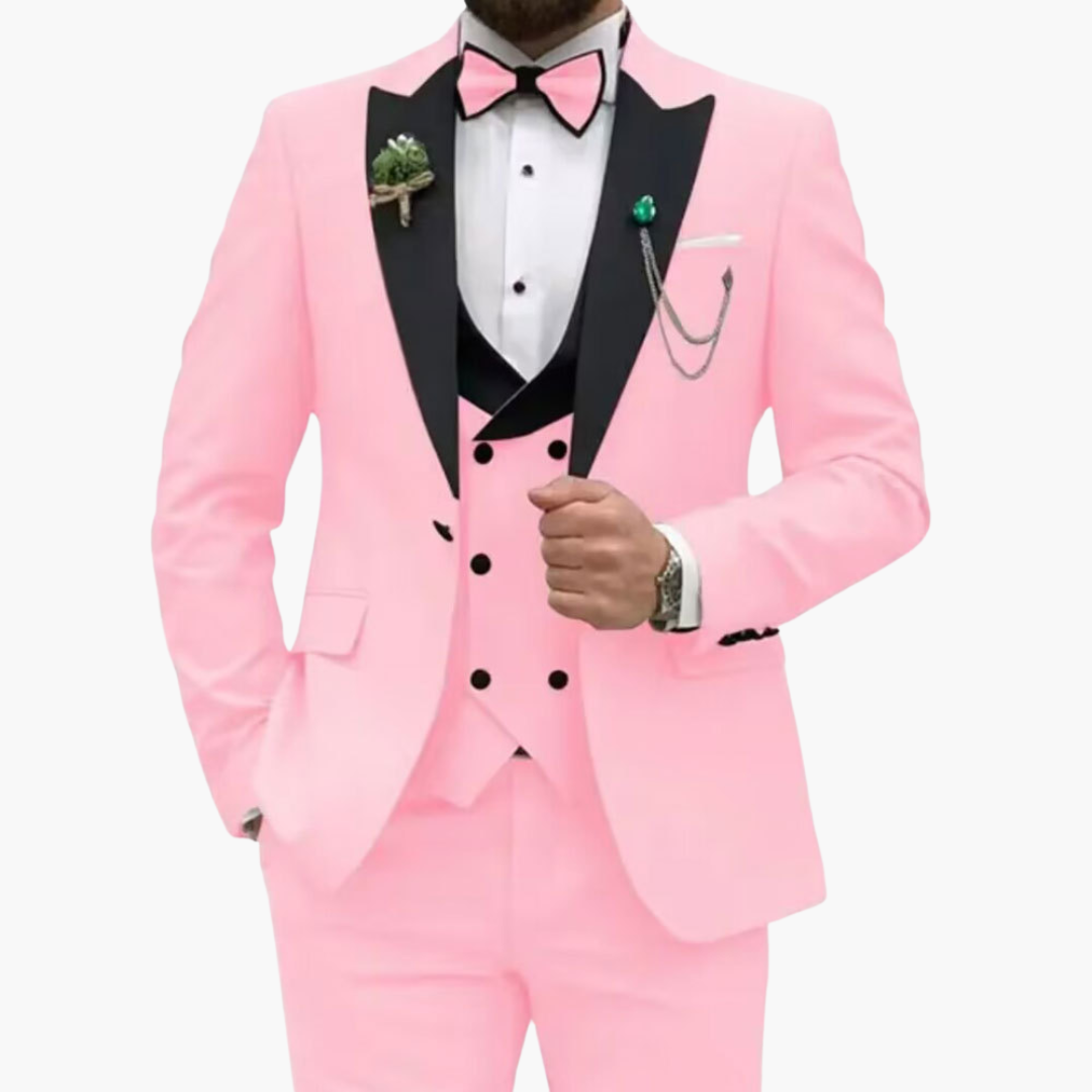 Herren Anzug dreiteilig mit Slim Fit und Kontrastrevers