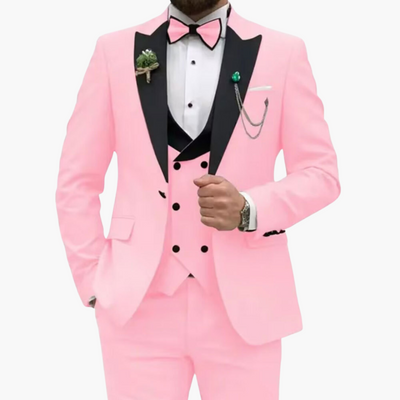 Herren Anzug dreiteilig mit Slim Fit und Kontrastrevers