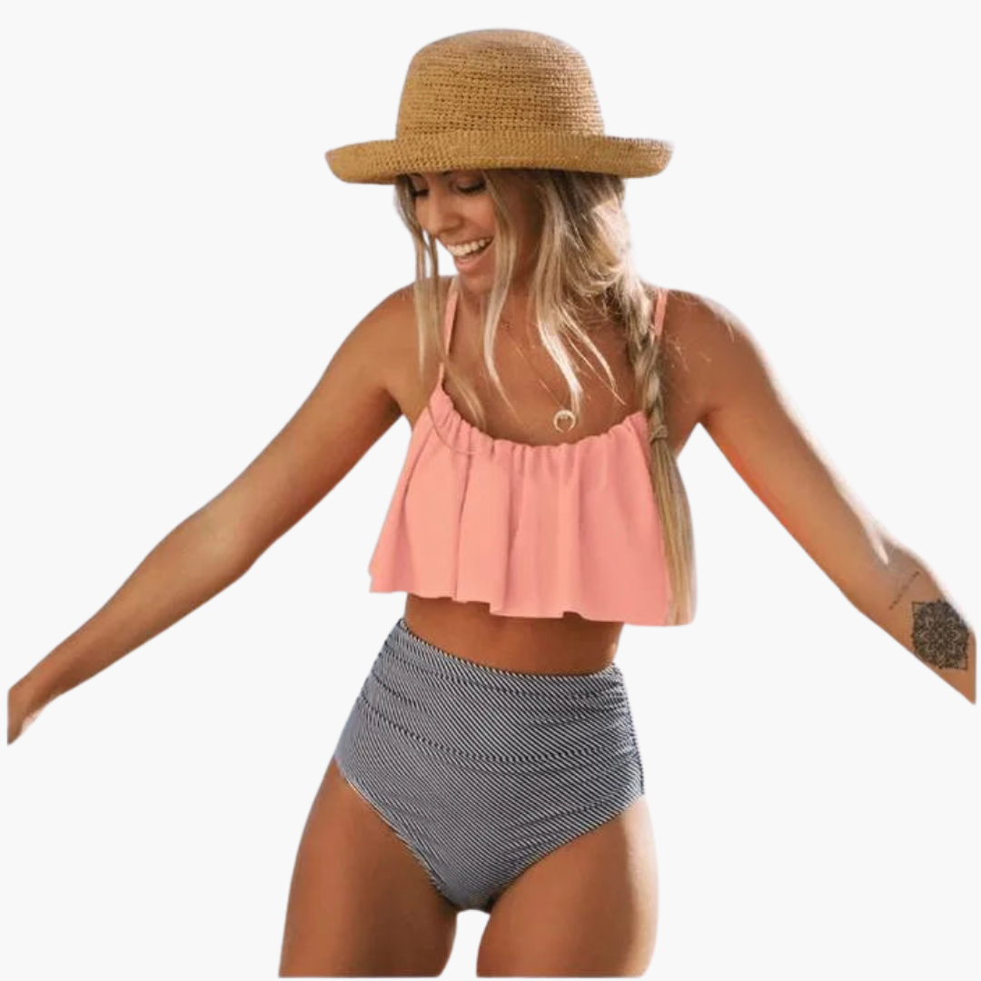 High Waist Bikini mit Rüschen - Damen Bademode Set Boho