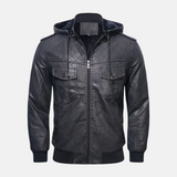 Michel - Lederjacke mit Kapuze in Schwarz