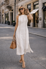 Johanna – Ärmelloses Midikleid mit Spitzendetails in Weiß