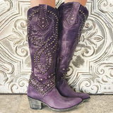 Karla | Damen Western-Stiefeletten mit Nieten und High Heels in Lila