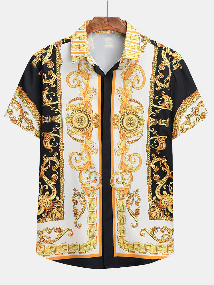 Geknöpftes Hemd und Shorts mit Barockdruck