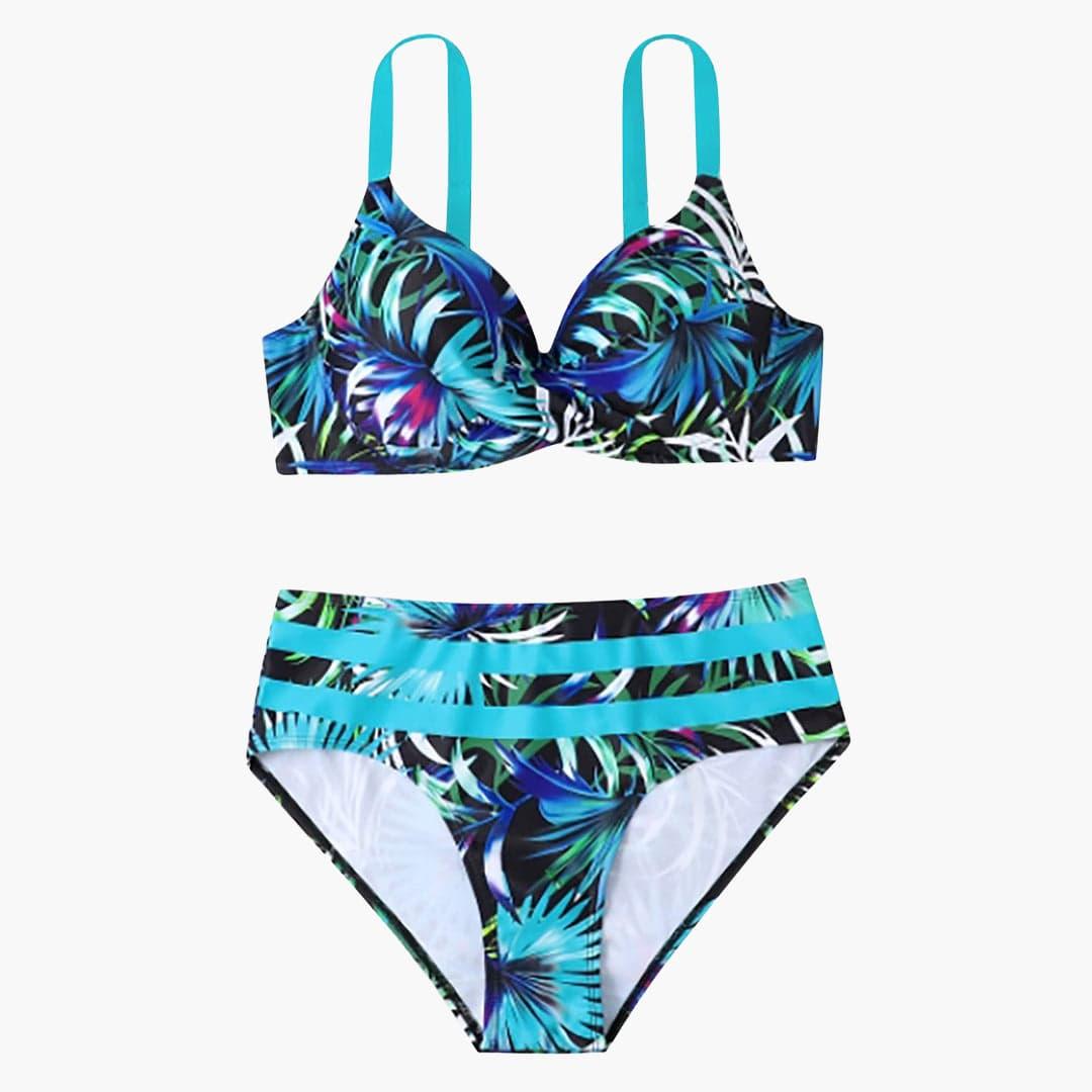 Damen Bikini Set mit Tropenprint – Hoher Bund und Bügel