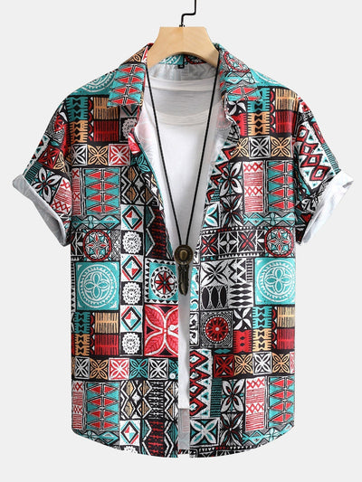 Stove Patchwork Print Button Up Hemd