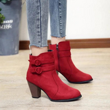 Carolin | Damen High-Heel-Stiefeletten mit Schnalle und Reißverschluss in Rot