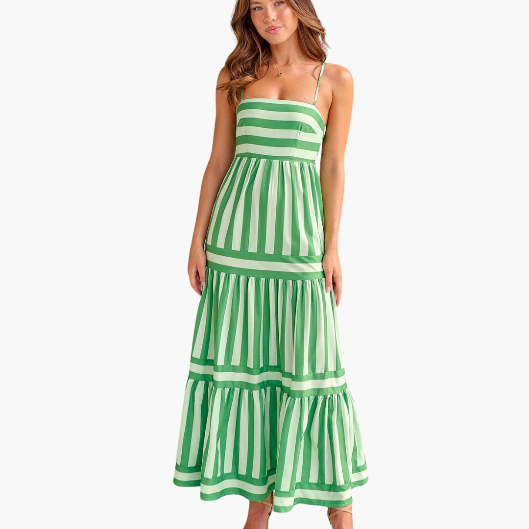 Marie | Gestreiftes Maxikleid mit Trägern und Taschen