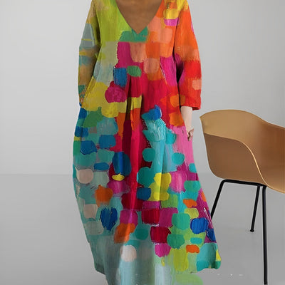 Camryn - Mehrfarbiges Sommerkleid mit V-Ausschnitt