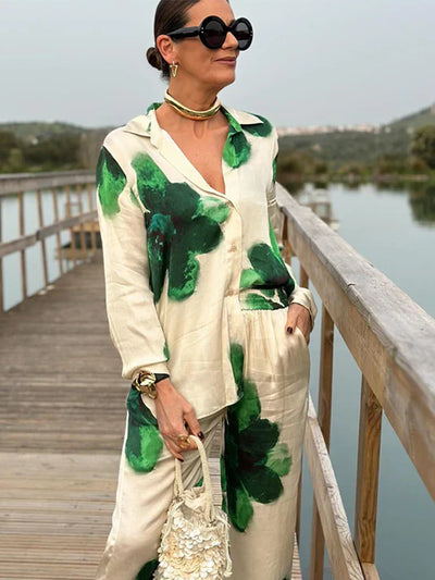 Alessandra - Blumen-Satinhose mit hohem Bund
