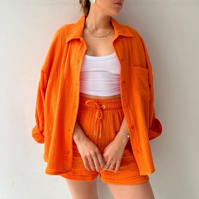 Conjunto arrugado casual mujer