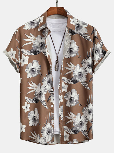 Shirt mit tropischem Blumenmuster und Knopfverschluss