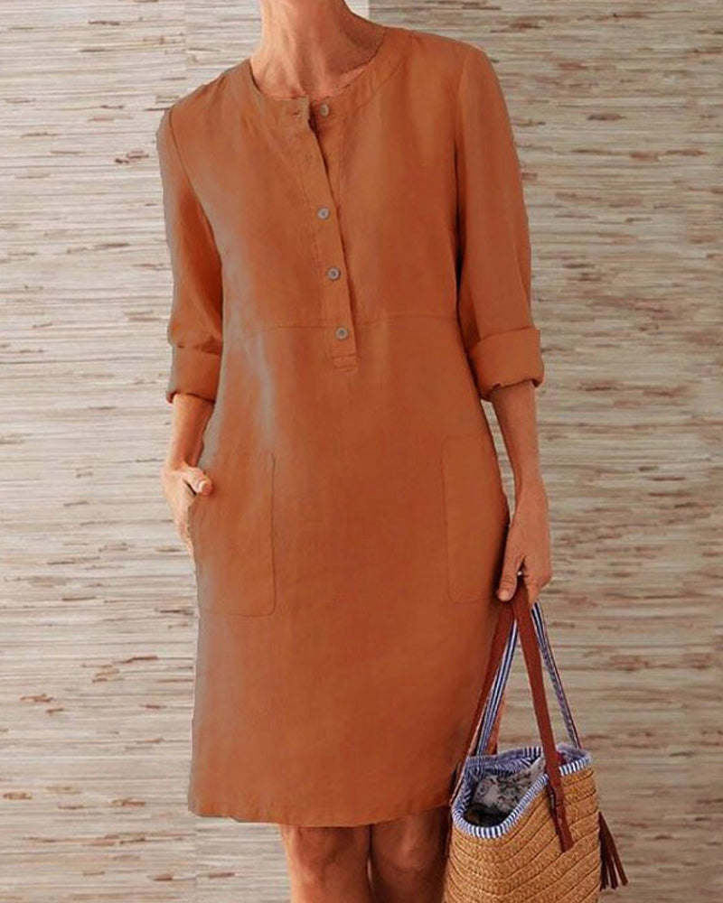 Merina - Elegante Knöpfe Schlichtes Kleid