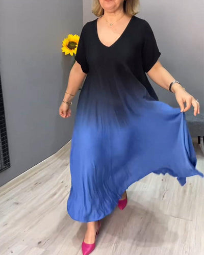 Birgit - Lässiges Ombre-Maxikleid mit V-Ausschnitt