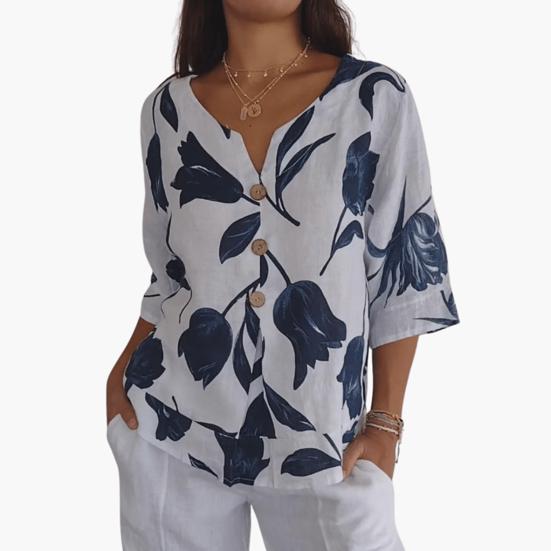 Damen Bluse mit Blumenmuster – Sommer V-Ausschnitt Top