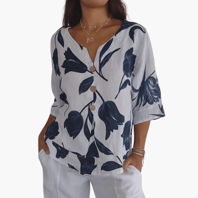 Damen Bluse mit Blumenmuster – Sommer V-Ausschnitt Top