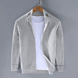 Frank™ - Massimo Merino-Cardigan mit Reißverschluss in Hellgrau