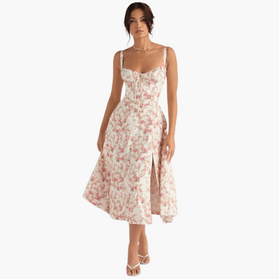 Midi Corsage Sommerkleid für Frauen - Blumenmuster Elegant