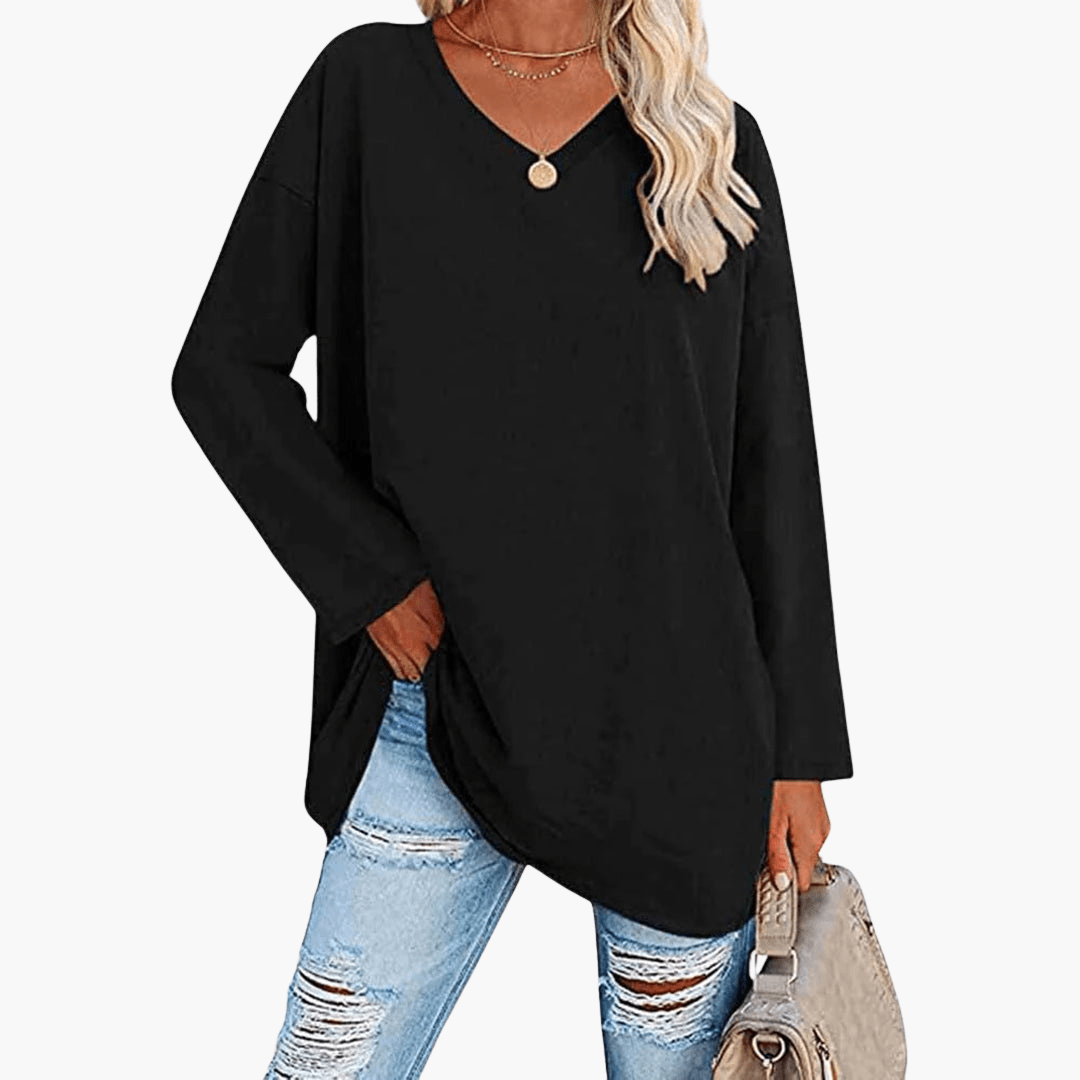Damen oversized V-Ausschnitt Langarmshirt – Bequem & lässig