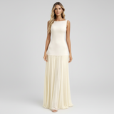 Elina | Damen Elegantes Plissee Maxi Kleid Formell – Plissee Maxi Elegant 2026 in Elfenbein