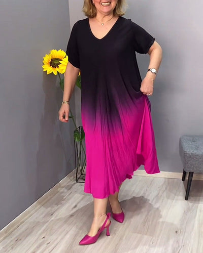 Birgit - Lässiges Ombre-Maxikleid mit V-Ausschnitt