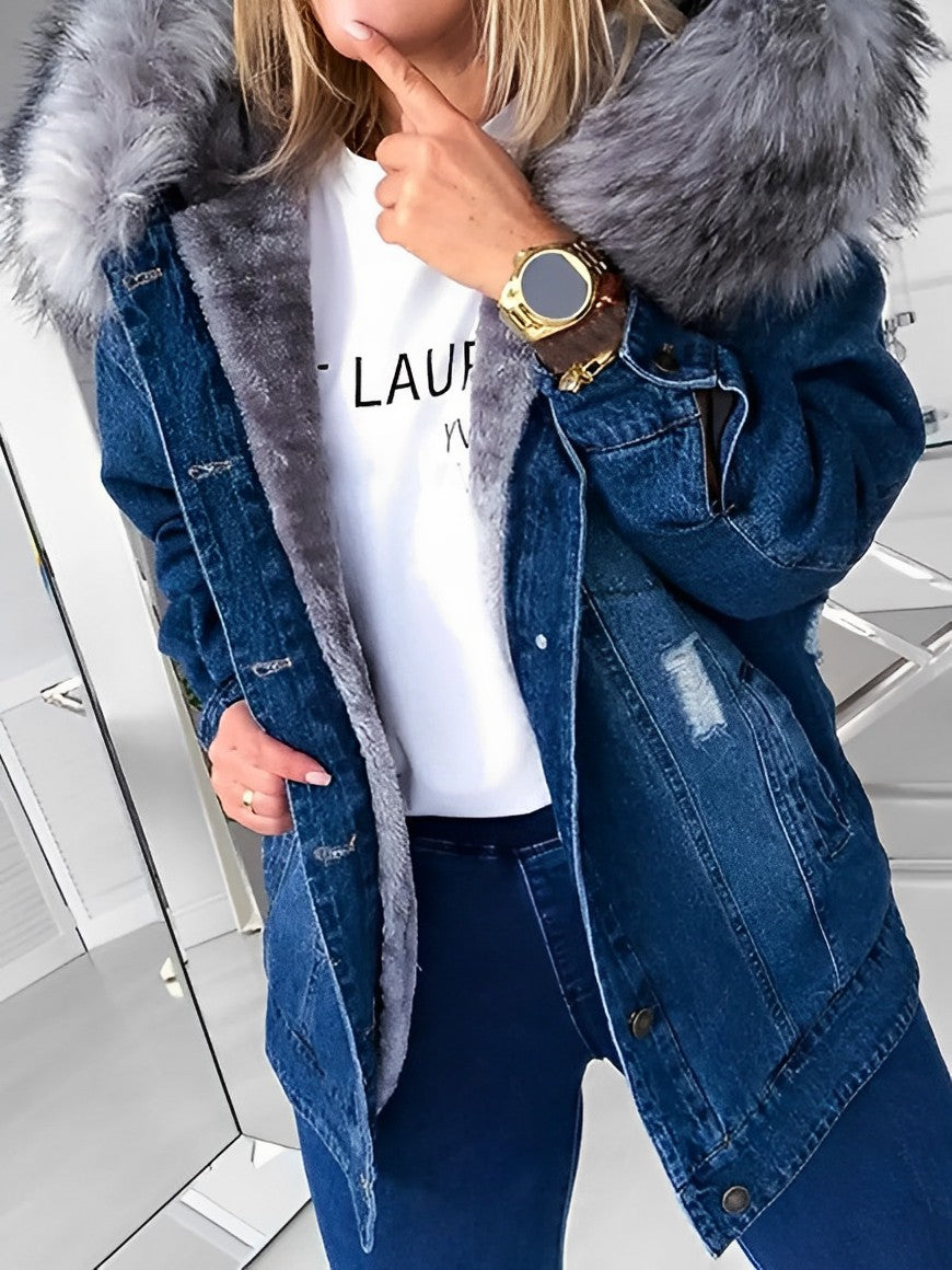 Ragnar - Damen Jeansjacke mit Pelzkragen