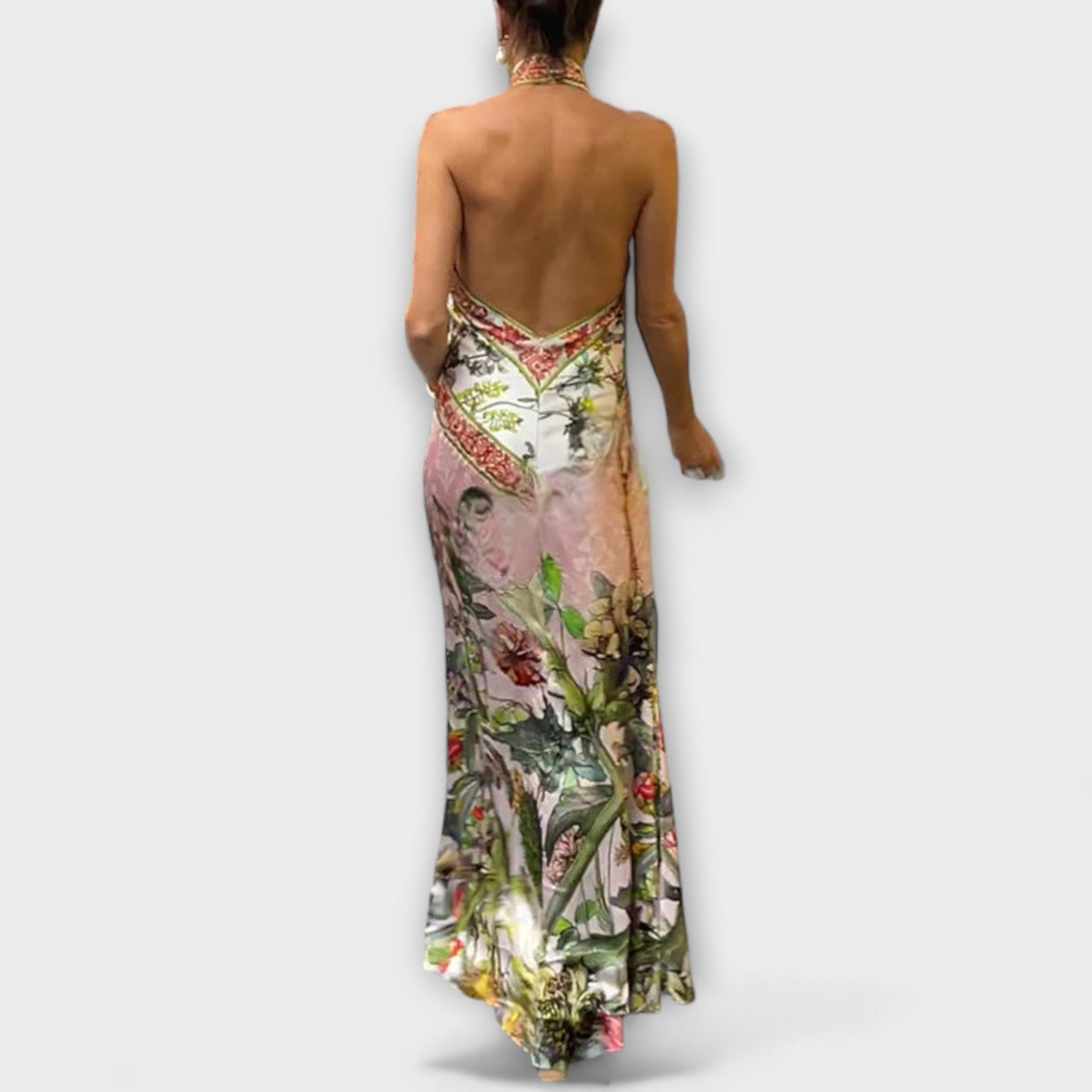 Ayla - Floral Bedrucktes Ärmelloses Maxikleid mit Offenem Rücken