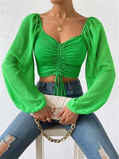 Annika – Bluse mit langen Puffärmeln und Kordelzug