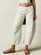 Gabriela | Damen Bedruckte Jeans mit Weitem Bein in Weiß