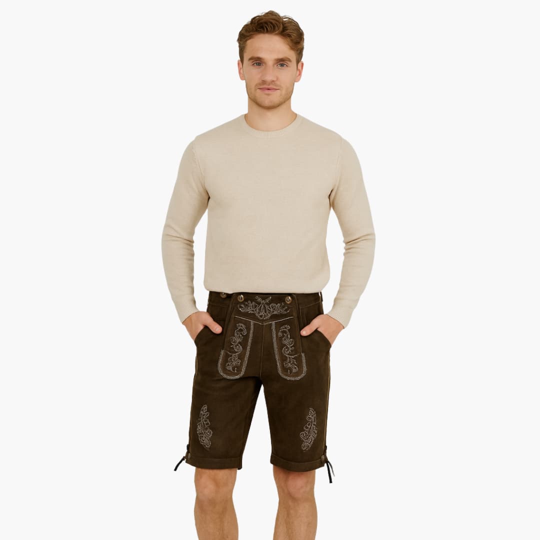 Bestickte Lederhose Kniebund für Herren - Oktoberfest 2025