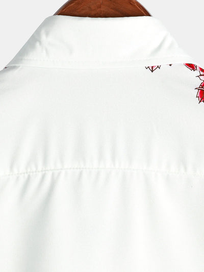 Jackson | Kurze Ärmel Weiß Floral bedrucktes Sommerhemd