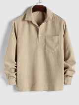 Herren Corduroy Langarmhemd mit halber Knopfleiste in Khaki